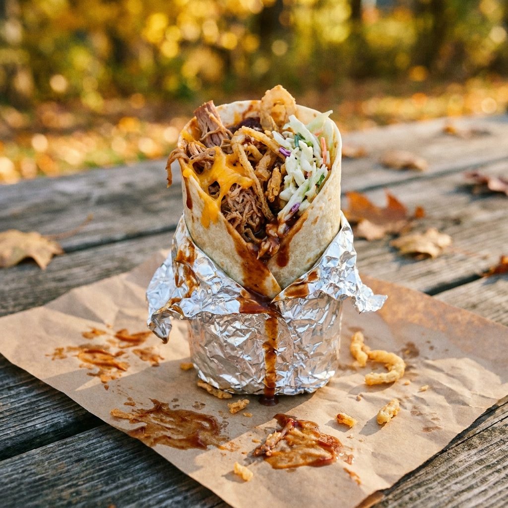 Wizard Wraps: an overstuffed wrap half unwrapped from foil